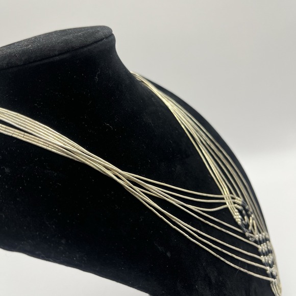 Pair Strand Liquid Silver Bib Necklaces Stamp Sterling Black Beads (Onyx?) 21g - Picture 5 of 16